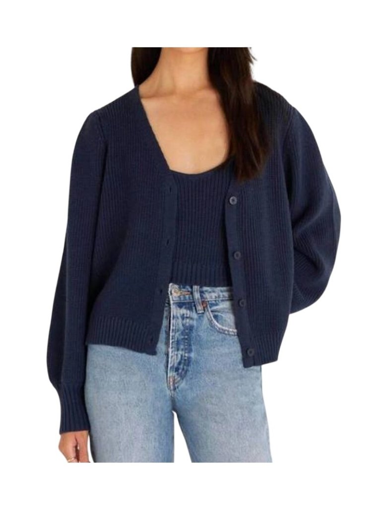 Z Supply Dahlia Rib Knit Crop Cardigan Navy Blue - Size L